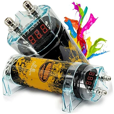 Audiobank 3.5 Farad Capacitor Car Audio 3500 Watts Power 12V Car Digital Power Digital Red 3 Digit Voltage Display Chrome Plated Battery Post Lightnin