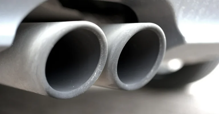 Car exhaust pipe releasing emissions while the engine idles
