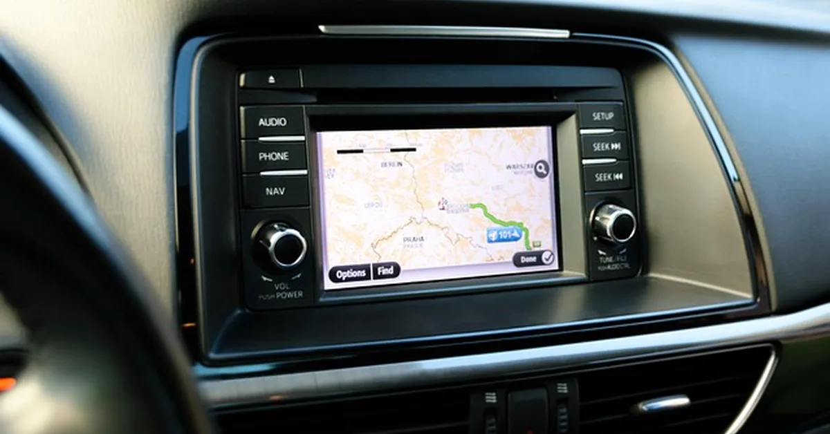 GPS navigation screen on car dashboard