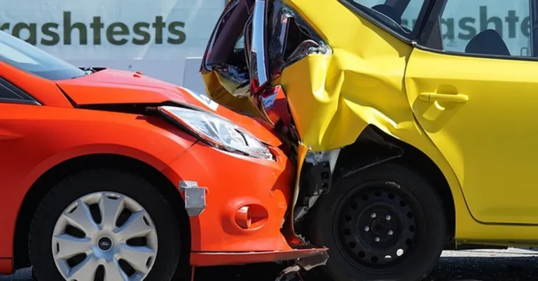 Two cars after a crash test collision