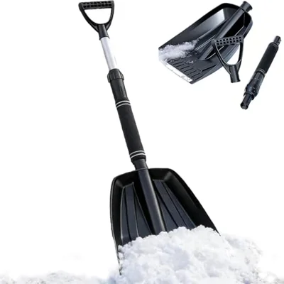 Snow Shovel for Car and Driveway - 34 Inch Foldable Lightweight Ice Scraper with Heavy Duty Ergonomic Handle