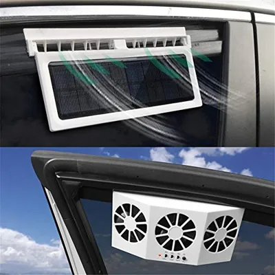 Car Solar Power Fan Car Air Fan Car Exhaust Fan Double Air Outlet Car Window Cooling Cooler Rechargeable Ventilation Summer Car Fan,A
