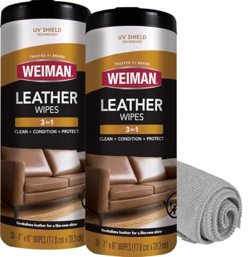 Weiman Leather Cleaner, Conditioner & Protector, 2 Pack Wipe with Cloth
