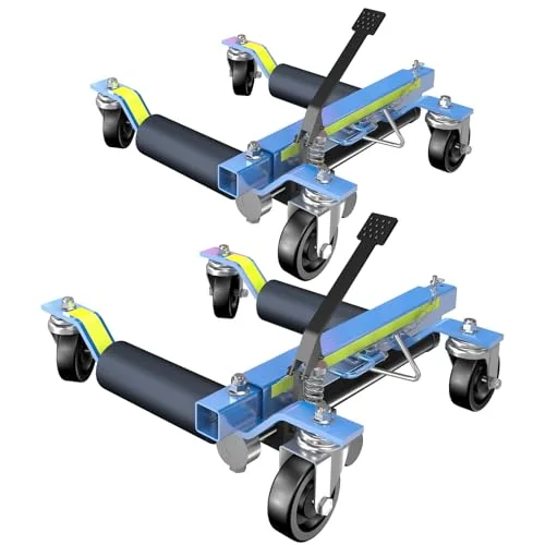 LARBANKE Car Dolly Set of 2,Capacity 1500LBS Hydraulic Car Wheel Dolly Jack with Foot Pedal and ...