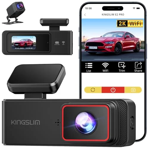 Wireless Dash Cam Front and Rear 2K, WiFi APP Dash Camera for Cars with 1.5'' Screen, Mini Dashcam ...