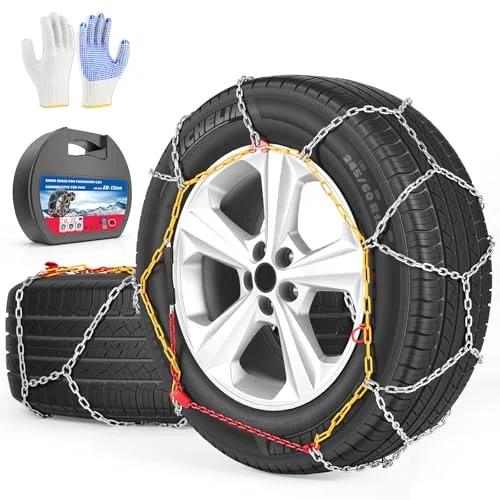 Snow Chains for Car Tires Manual Tightening, Universal Adjustable Emergency Portable Tire Chains, ...