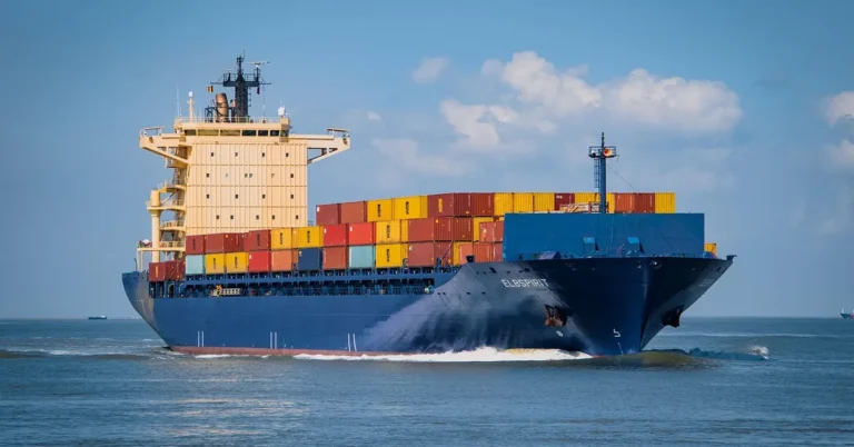 Cargo container ship used to transport vehicles across the ocean