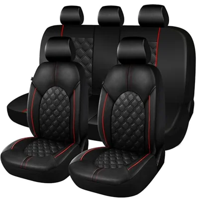 CAROMOP Luxury PU Leather Car Seat Covers Full Set-Waterproof Seat Protectors with Split Bench Seat Covers for Cars-Universal Cars Interior Covers for