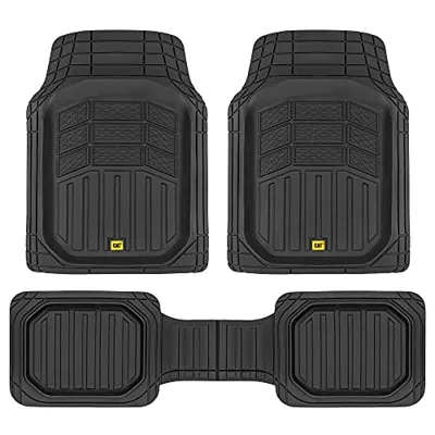 Cat® CAMT-9013 (3-Piece) Heavy Duty Deep Dish Rubber Floor Mats, Trim to Fit for Car Truck SUV & Van, All Weather Total Protection Durable Liners Black, 29.5