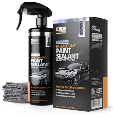 CERAKOTE® Platinum Rapid Ceramic Paint Sealant Spray (14 oz.) - Maximum Gloss & Shine – Extremely Hydrophobic – Unmatched Slickness - Ceramic Spray Coating - 50 Wash Rating