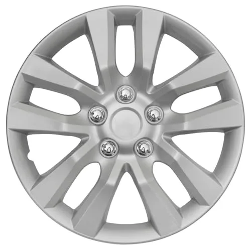 BDK (4-Pack) Premium 16 Inch Rim Wheel Cover Hubcaps for Cars Trucks SUVs Vans, Direct OEM Replacement Universal Fit Snap-On ABS Hubcaps 16 inch Wheel Covers - Set of 4 Hub Caps - 10-Spokes Silver