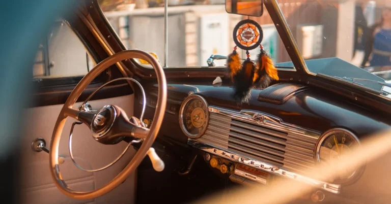 Classic Chevrolet truck steering wheel and dashboard being centered after a tie rod adjustment