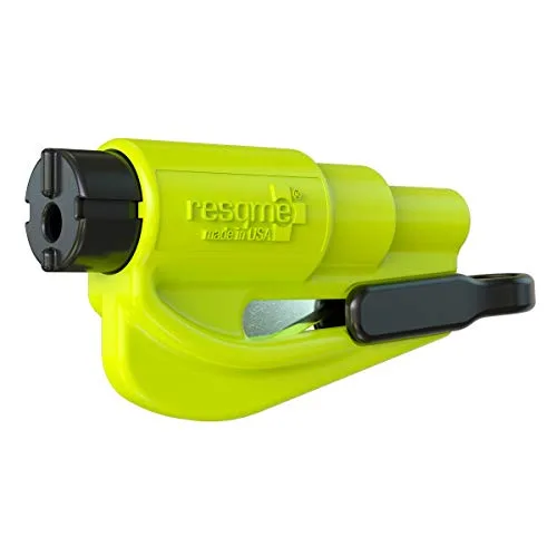 resqme The Original Emergency Keychain Car Escape Tool, 2-in-1 Seatbelt Cutter and Window Breaker, Made in USA, Yellow- Compact Emergency Hammer