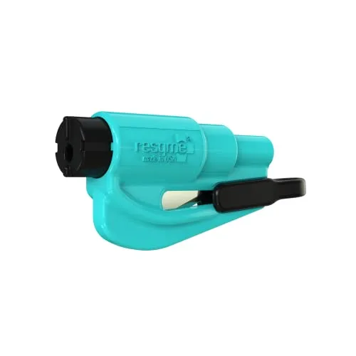 resqme The Original Emergency Keychain Car Escape Tool, 2-in-1 Seatbelt Cutter and Window Breaker, Made in USA, Teal- Compact Emergency Hammer