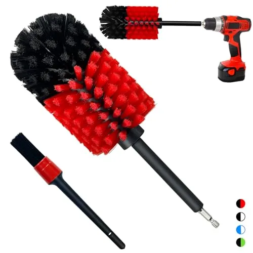 Tialero Wheel Brush Kit, Soft Drill Wheel Cleaner Brush, No Scratches Highly Dense Car Cleaning Brush Set for Wheels, Rims, Engines, Exhaust(Red/Black,2Pcs)