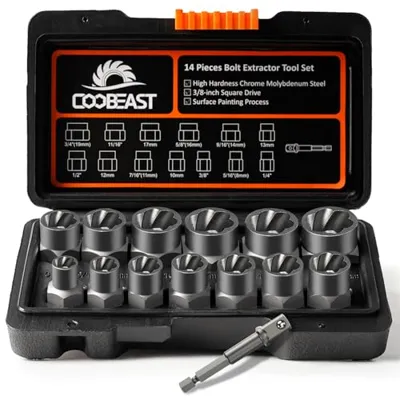 Coobeast Bolt Extractor Set Heavy Duty, 13Pcs Bolt Extractor Kit with 3/8 Inch Adapter, Stripped Lug Nut Remover, Easy Out Bolt Remover Set for Rusted, Rounded, Damaged Nuts Screws