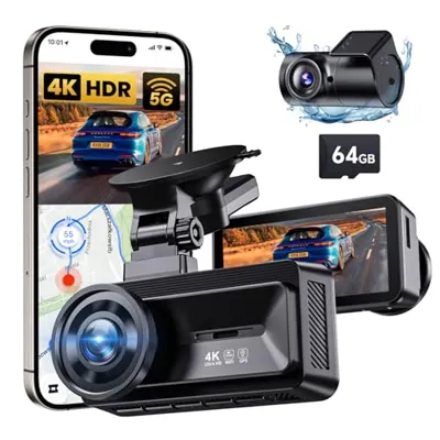 COOLCRAZY Dash Cam Front and Rear, 4K Full HD Dual Dash Camera for Cars Built-in 5G WiFi GPS, 64GB Card, Car Camera with 3