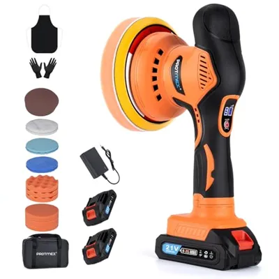 Cordless Car Buffer Polisher w/ 2x2000mAh 21V Batteries, 6 Inch Car buffer Waxer Kit, Car Polishing Machine w/ Extra 18 PCS Attachments & 6 Variable Speed, Car Buffer Polisher for Car Detailing