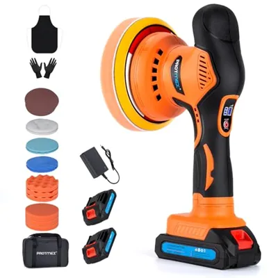 Cordless Car Buffer Polisher w/ 2x2000mAh 21V Batteries, 6 Inch Car Buffer Waxer Kit, Car Polishing Machine w/Extra 18 PCS Attachments & 6 Variable Speed, Car Buffer Polisher for Car Detailing