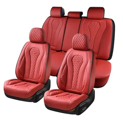 Coverado Seat Covers, Car Seat Covers Full Set, Red Car Seat Cover, Car Seat Covers Front Seats Back Seat Covers, Waterproof Car Seat Cushion, Leather Seat Protector Universal Fit Most Cars