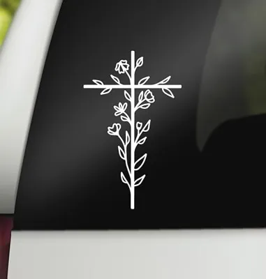 Cross Decal | Floral Cross Decal | Christian Religious Vinyl Sticker | Cross Car Decal Bumper Sticker Window Laptop Tumbler Decal | 4