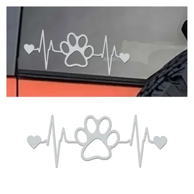 Dog Paw Heartbeat Sticker Decal, Vinyl Waterproof Sticker Decal, Cute Bumper Sticker Universal for Car Truck Van Wall Cup Tumbler Laptop (White)