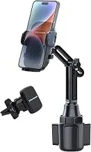 JINKEY Dual Cup Holder Phone Mount for Car,2-in-1 Adjustable Gooseneck Cradle with 360° Rotation Hea
