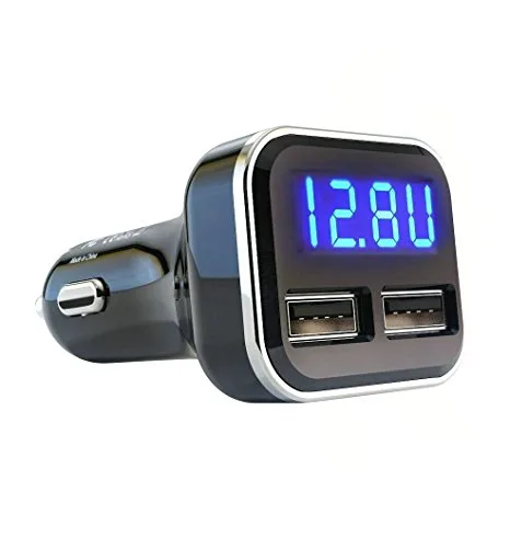 Jebsens 4.8A 24W Dual USB Car Charger Volt Meter Car Battery Monitor with LED Voltage & Amps Display, Cigarette Lighter Adapter, Compatible with iPhone 15 Pro Max Plus 14 Samsung Galaxy S24 iPad Pro