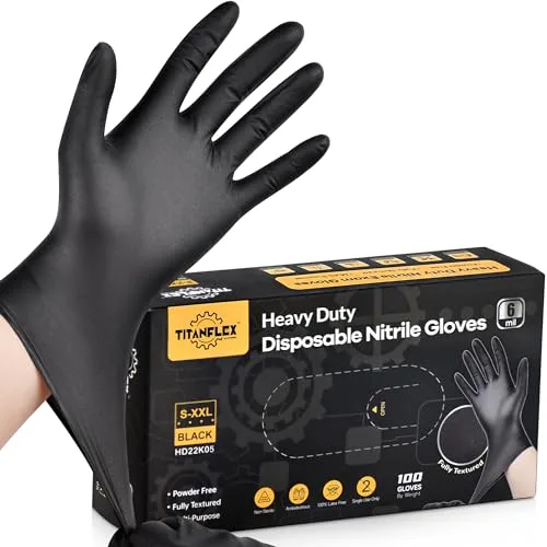 Titanflex Heavy-duty Black Disposable Nitrile Gloves