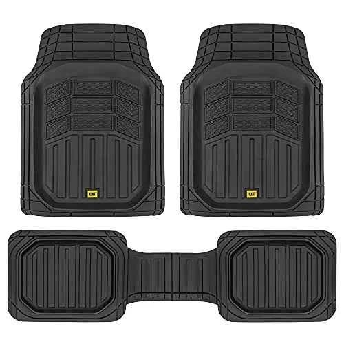 Cat® CAMT-9013 (3-Piece) Heavy Duty Deep Dish Rubber Floor Mats, Trim to Fit for Car Truck SUV & Van, All Weather Total Protection Durable Liners Black, 29.5