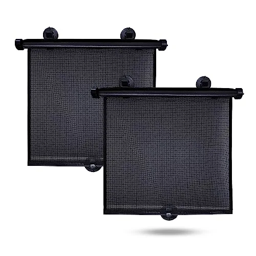 EcoNour Car Side Window Sun Shade (2 Pack) | Retractable Car Roller Sunshade for Kids | Baby Car Window Shades for UV and Sun Glare Protection | Baby Car Travel Accessories (15
