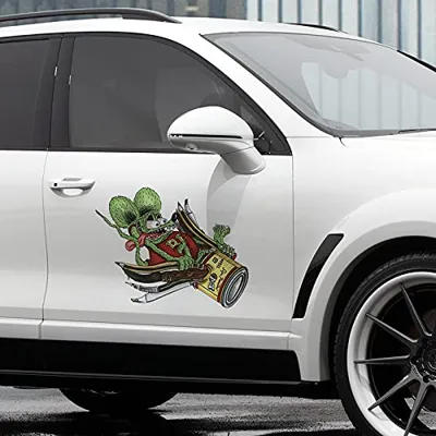 EARLFAMILY 16.9'' Auto Car Stickers for Rat Fink Funny Waterproof Decals RV Van JDM Door Hood Decor Anime Car Accessories (Right)