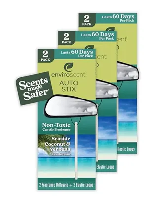 Enviroscent Non-Toxic Car Air Freshener (Seaside Coconut & Verbena) Natural ...