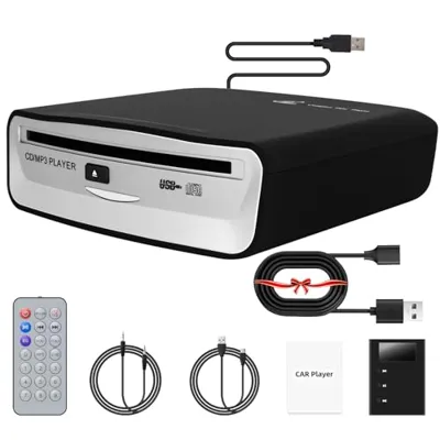 External Universal CD Player for Car - LEHWEY Portable CD Player with Extra USB Extension Cable, Plugs into Car USB Port, Laptop, TV, Mac, Computer, for Android 4.4 and Above Navigation