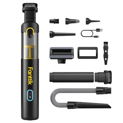 Fanttik Slim V8 Apex Car Vacuum, 4-in-1 Portable Mini Cordless Vacuum with 19000pa Suction Power, Type-C Charge, 2 Suction Modes, Handheld Vacuum for Car, Office Desk, Keyboards (Black)