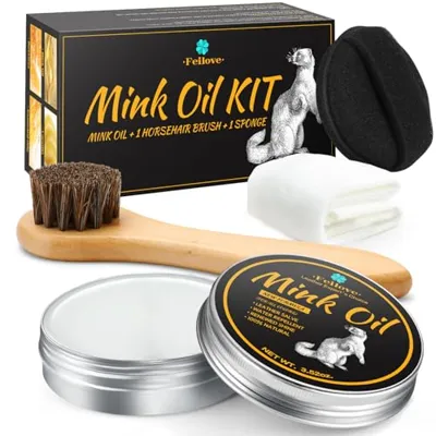 Feilove 4-in-1 Mink Oil Leather Conditioner and Cleaner 3.52 oz - Premium Waterproof Formula for Boots and Shoes
