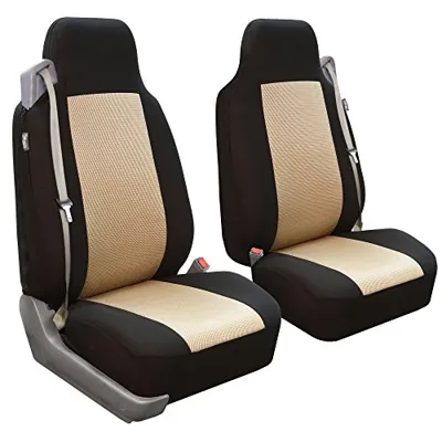 FH Group Front Set Cloth Car Seat Covers for Bucket Seats, 2 Piece Universal Fit, Washable Seat Covers for SUV, Sedan, Van in Beige
