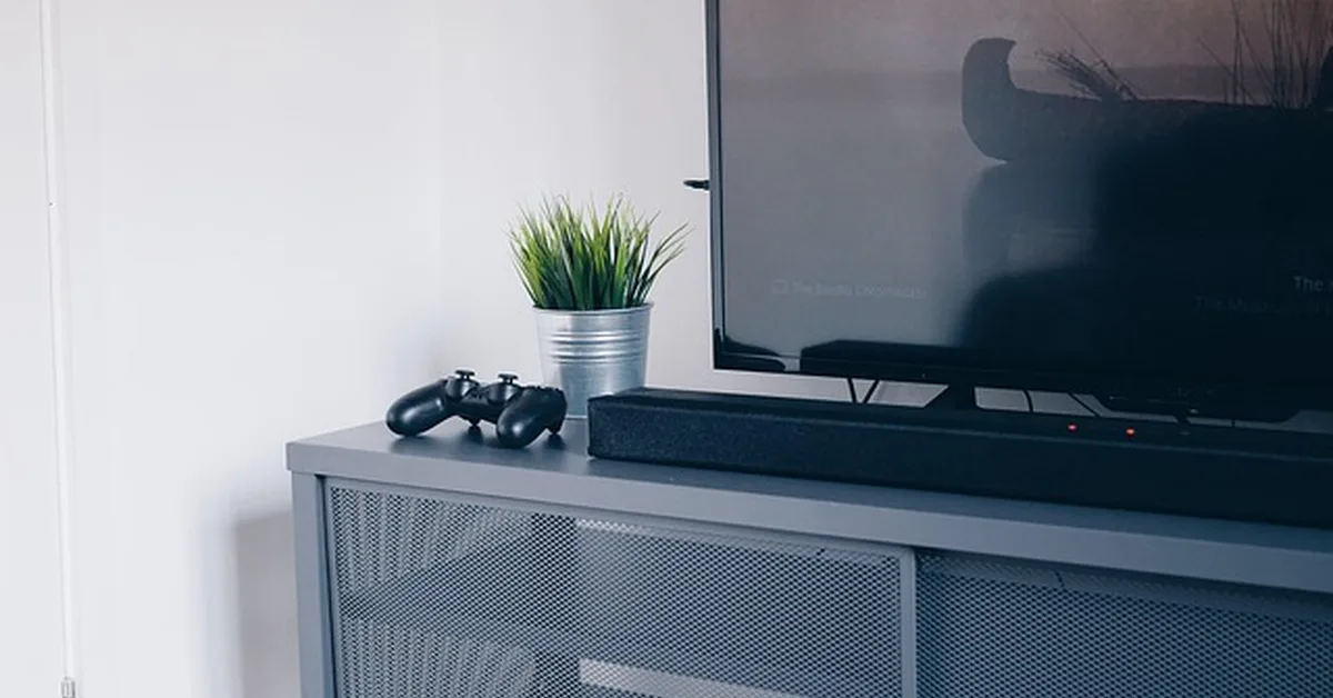 Large flat-screen TV on a media console