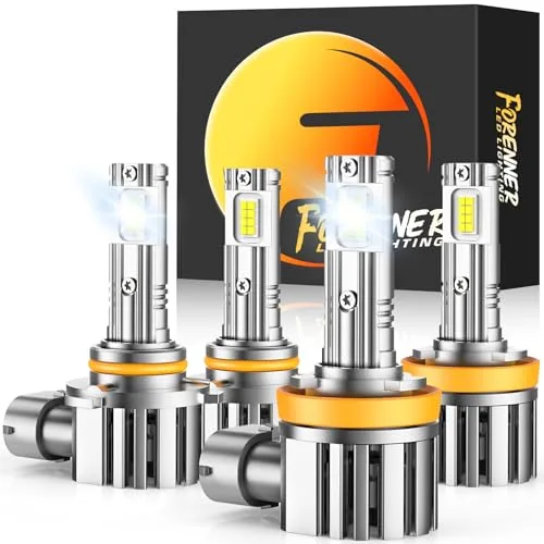 forenner H11 9005 Fog Light Bulb Combo, 50000LM Brightness 800% Brighter, 1:1 Size Easy Installation 9005 H11 Fog Driving Light Bulbs, 10-Year Life with Speedy Cooling Fan, IP68 Waterproof, Pack of 4