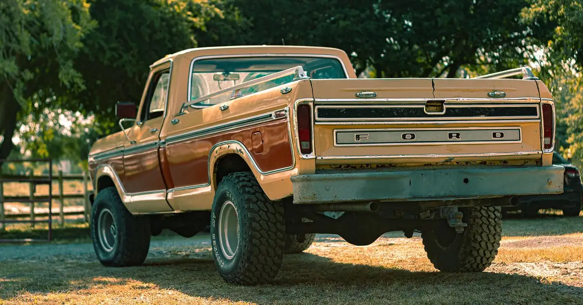 Ford F250 pickup truck exterior with tailgate badge