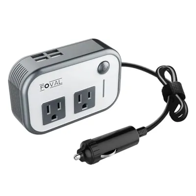 FOVAL 200W Car Power Inverter, 12V DC to 110V AC Car Converter with 4 USB Ports Car Laptop Charger, Car Adapter for Plug Outlet