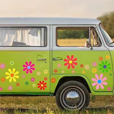 Fuutreo 12 Sheets Daisy Stickers 130 Pcs Flower Car Decals Self Adhesive Vinyl Retro Butterfly Flower Car Sticker for Bumper Mirror Window Clings Laptop Wall Decoration(Multicolor,Daisy)