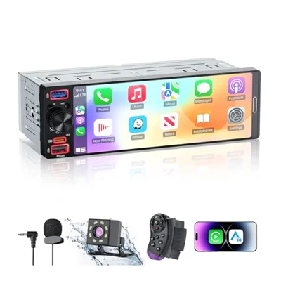 GBEER Single Din Radio Car Stereo with Apple CarPlay & Android Auto