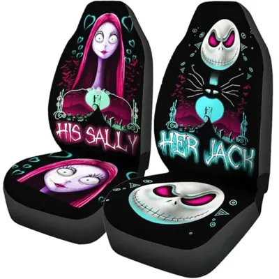 GENANY Horror Nightmare Skellington Couple 2 Front Car Seat Covers for Car Truck Sedan SUV, Car Gifts, Durable Automotive Seat Covers, Bucket Seat Covers, Protective Interior Accessory