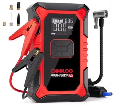 GOOLOO A3 12V 3000A Portable Jump Starter with Air Compressor