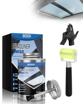 Headliner Repair Glue, Car Headliner Adhesive with Rubber Seam Roller Headliner Repair Kit,Upholstery Glue with Brush for Automotive interiors, Fabric