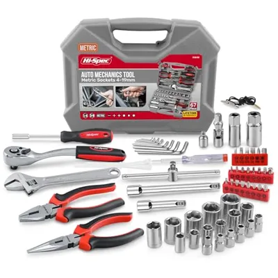 Hi-Spec Tools 67Pc Metric Auto Mechanic Tool Set, Motorcycle & Car Tool Kit, Auto Repair Tool Set with Pliers, Screwdriver Set, Socket Kit & Tool Box Storage Case for Cars, Trucks, Boats RVs & Jeeps