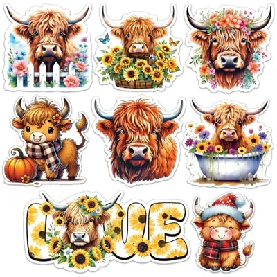 Highland Cow Sticker 8 Pcs (Large Size) Vinyl Stickers Laptop ...