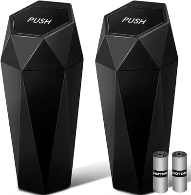 HOTOR Car Trash Can with Lid - 2 Pack, Car Accessories for Interior, Leakproof Vehicle Garbage Can with 30 Attached Trash Bags, Multipurpose Organizers and Storage for Home, Office,Black