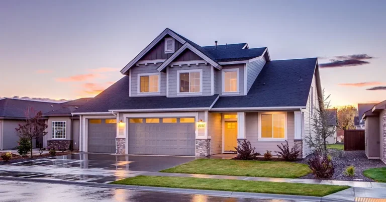 House with an attached garage at dusk